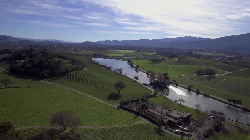 Grassy landscape next to a river