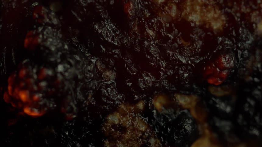 Close up of food burning and catching on fire