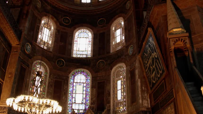 The church is brightly lit with stained glass windows