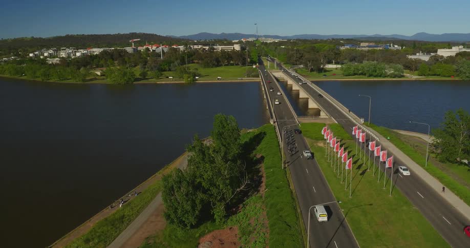 The double sided bridge is busy with traffic
