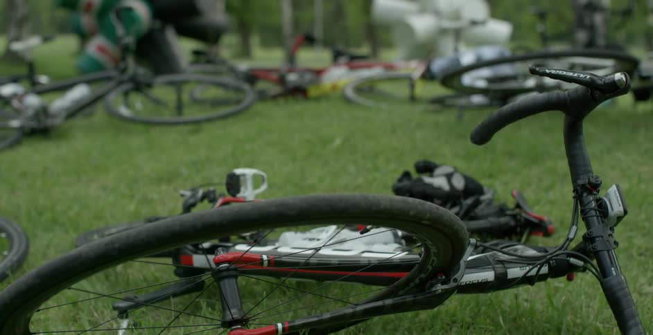 Bikes on the grass in the park