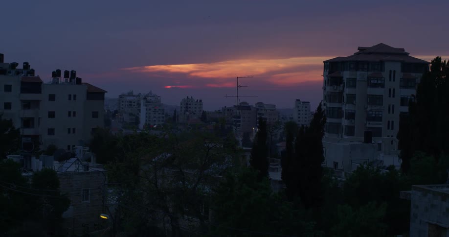 View of a city at sunset