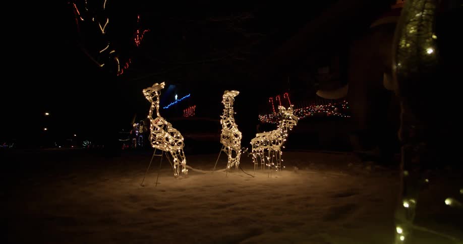 Christmas decorations are being filmed at night