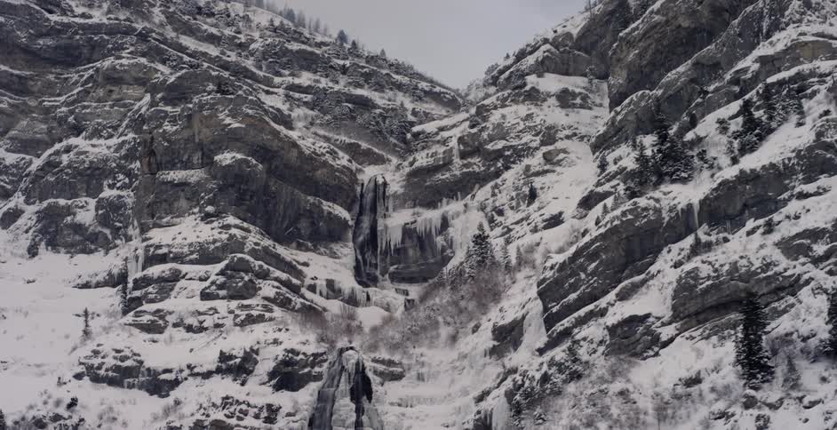 Snow and ice cover the mountains