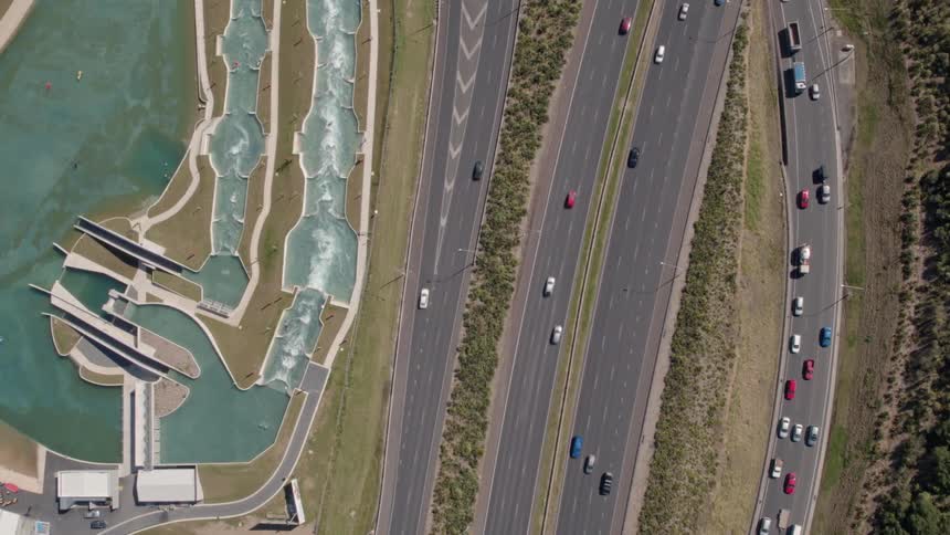 Aerial view of traffic moving on a highway