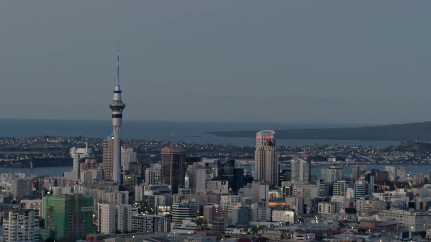 The city is brightly lit at dawn