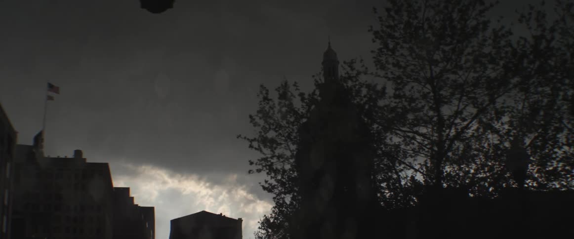 The outside view of a cathedral dome on a rainy day