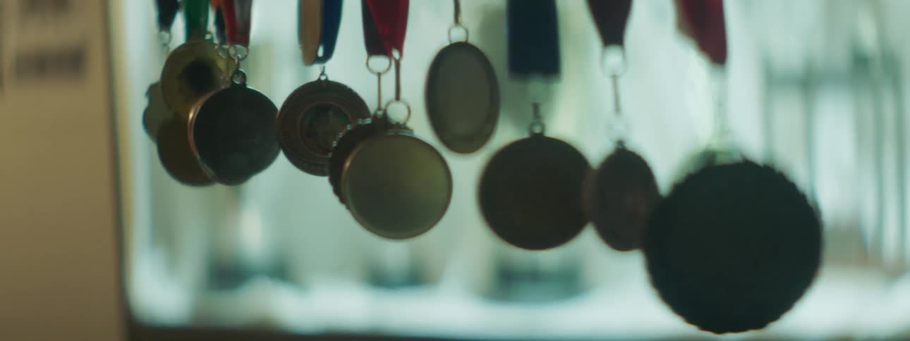 Medals hanging and swaying in the wind