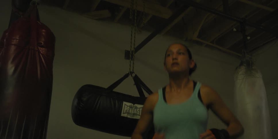 A woman jogs in place