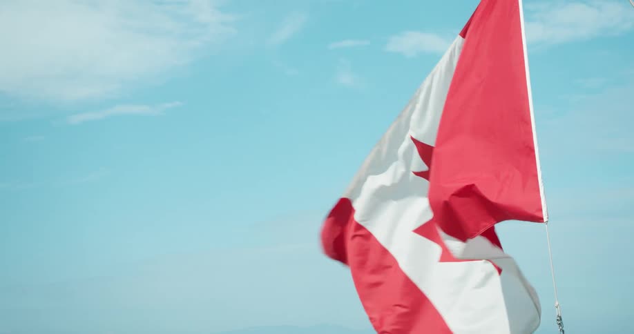 Canadian flag waves in the breeze