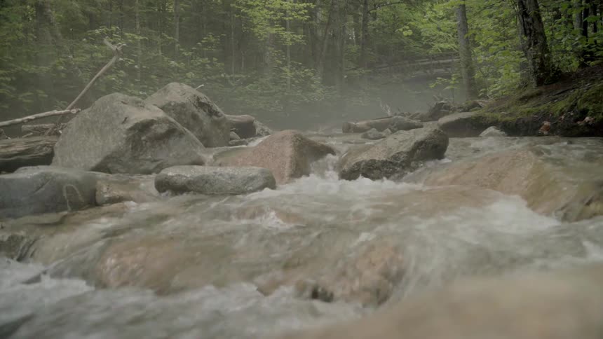 Water flows rapidly down a stream