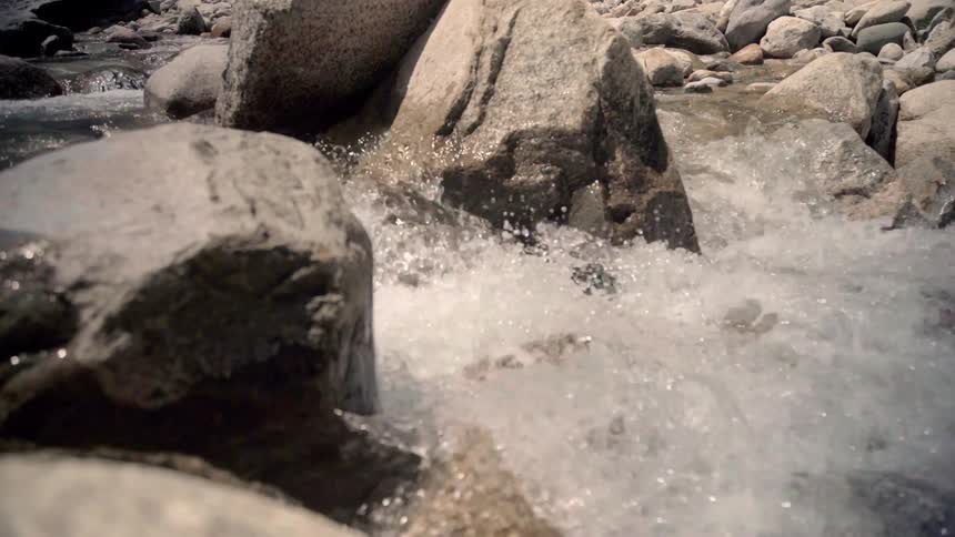 Water flowing between two rocks