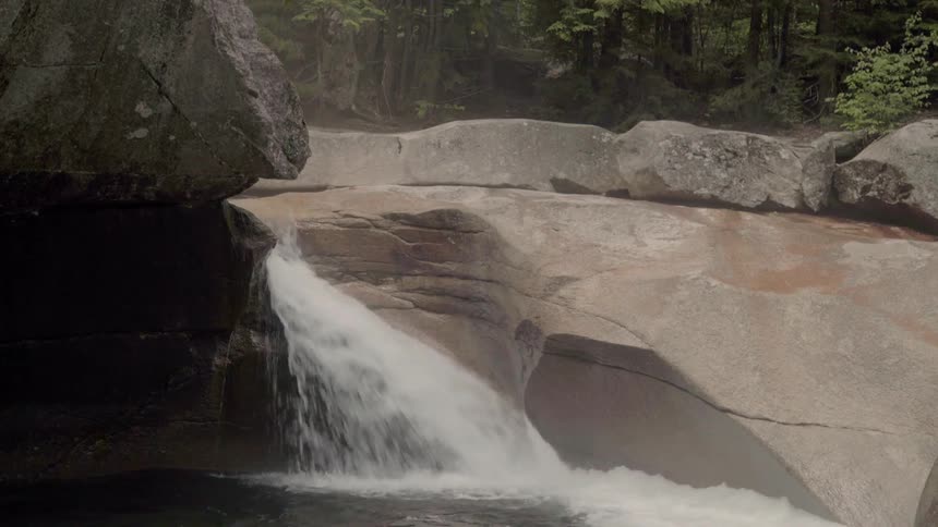 A small waterfall and rocky land