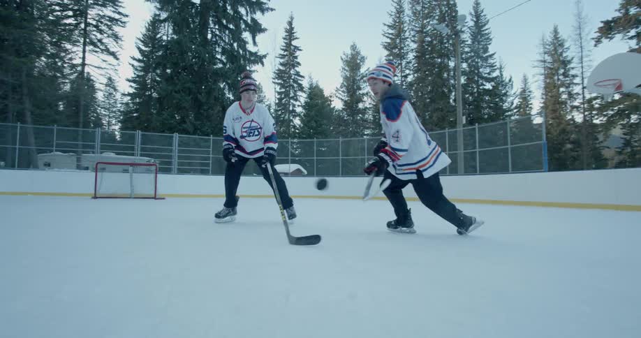 People play hockey outside