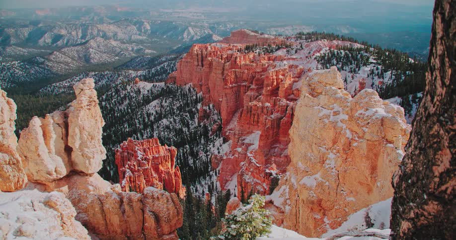 Colorful mountains with a scattering of snow