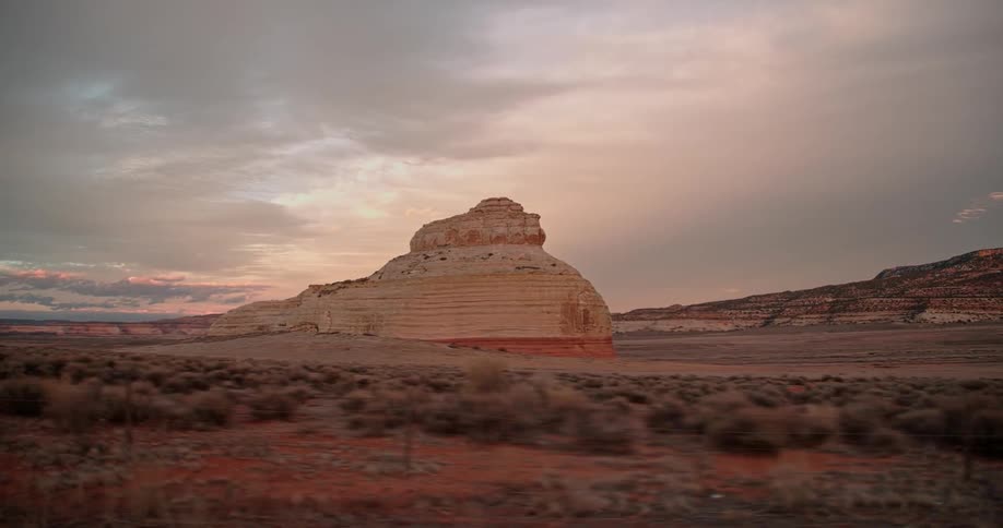 Rock formations stand in the desert