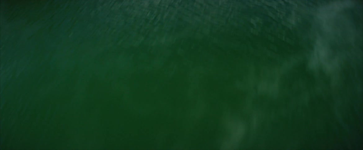 Calm green lake is being flown over