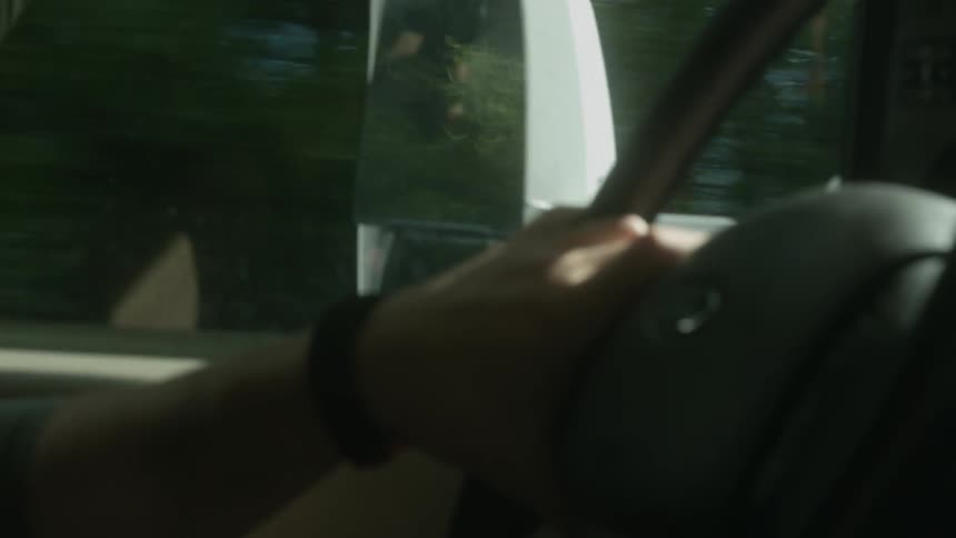 A bearded man drives a truck
