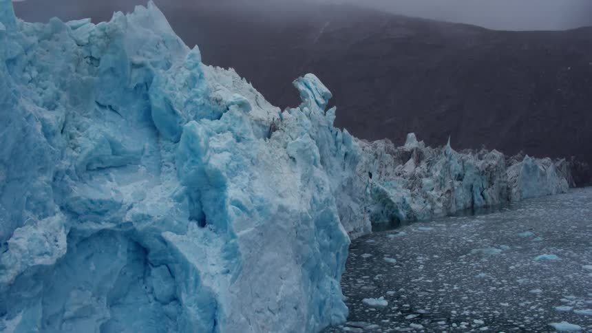 A large blue-white glacier