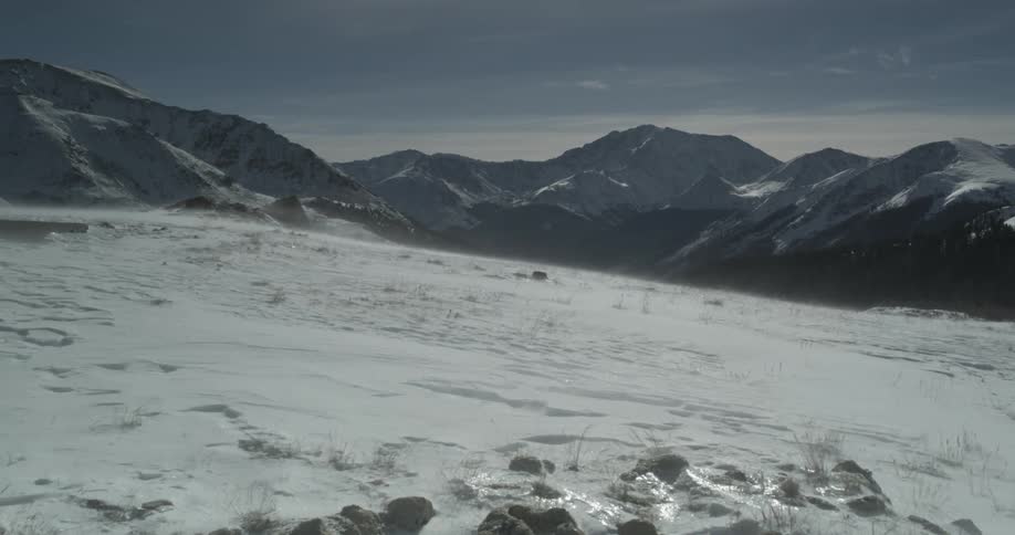 Large range covered in snow with mountains ahead