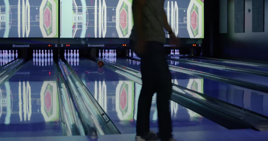Man bowls a gutter ball