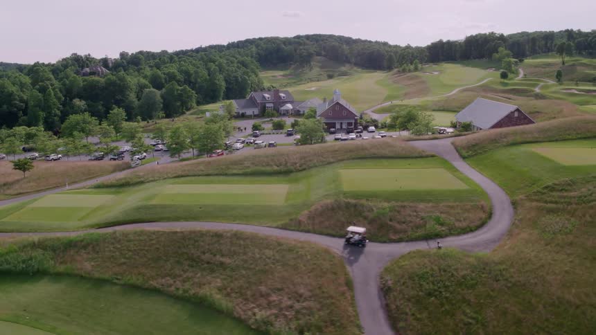 A gold resort is filmed from above