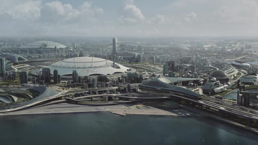 A large city is filmed from above