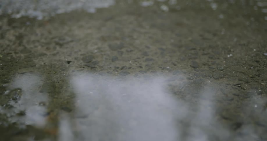 A raindrop is splashing into a puddle