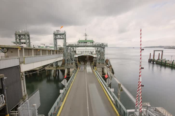 A ferry is letting cars off