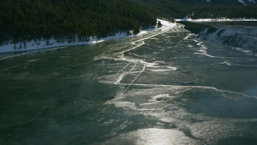 Ice floats on a mountain lake
