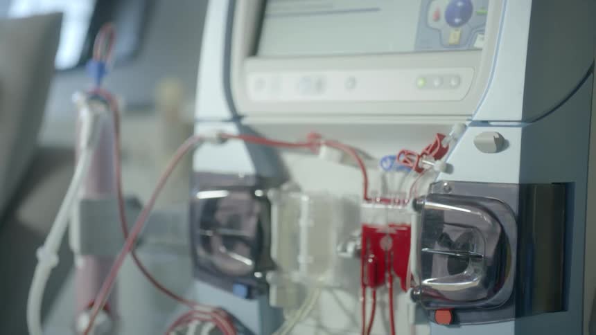 Blood pumping through a hospital machine