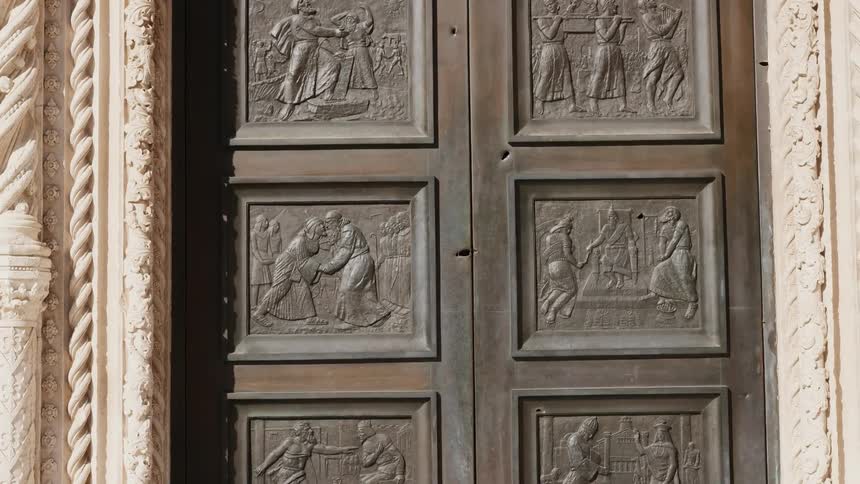 A door with pictures on them