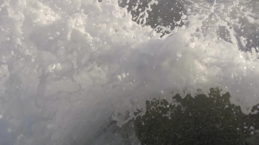 Waves are crashing on the rocks