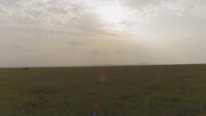 A drone flies over the plains