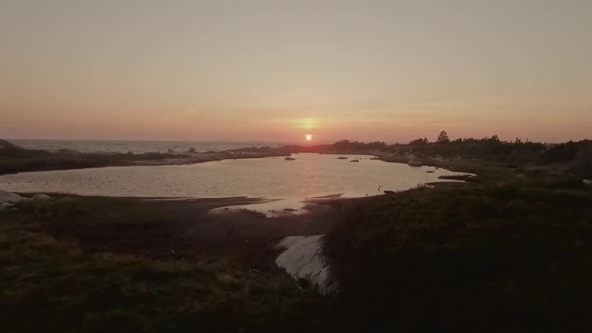 The sun sets over a lake