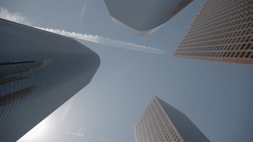 View from below of some very tall buildings