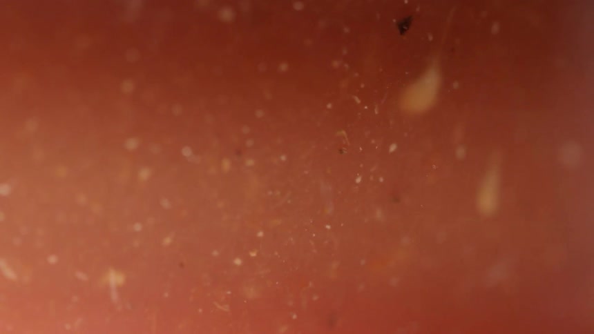 The red liquid is stirring around as it boils