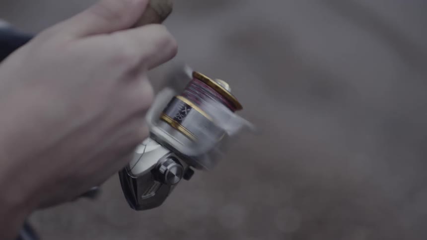 Close up of the reel on a fishing rod