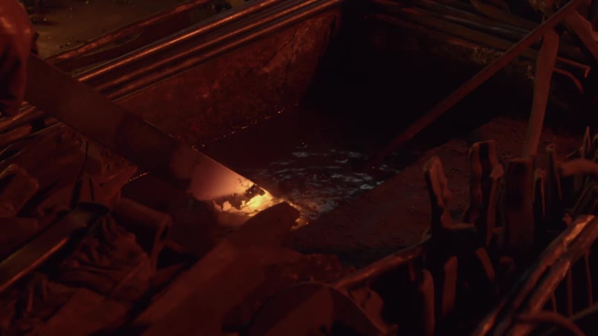 A piece of steel in places into water to cool off