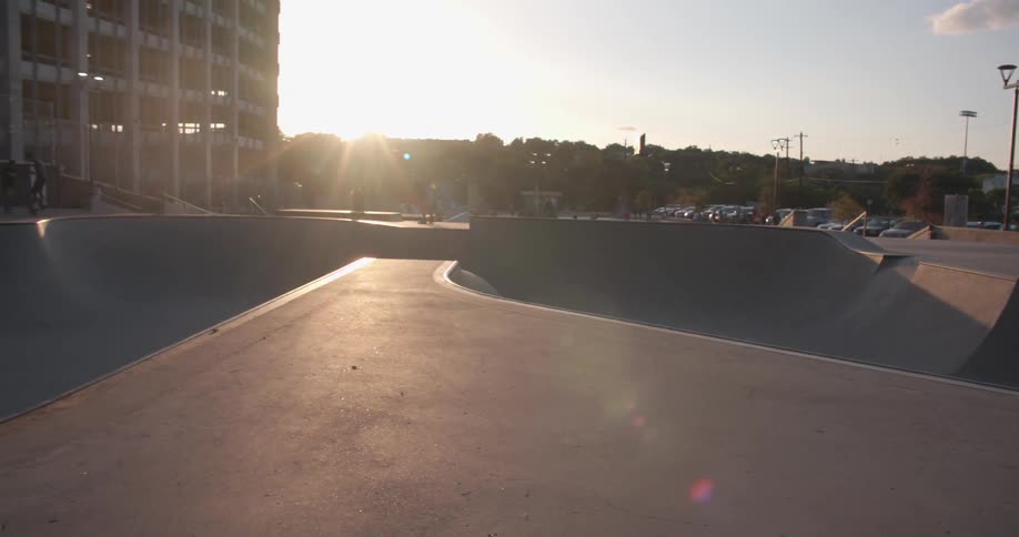 Empty skate park at sunrise