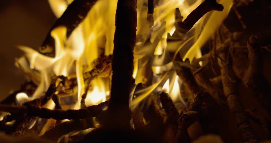 A close up video of a fire