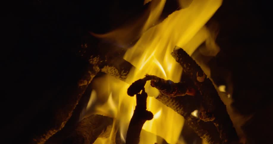 The fire is burning the branches at night