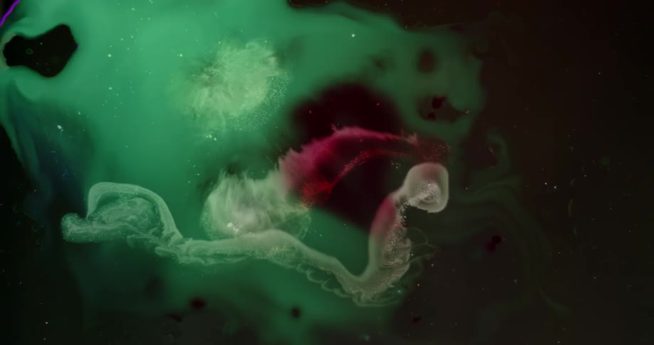 The water has some green red and white colors