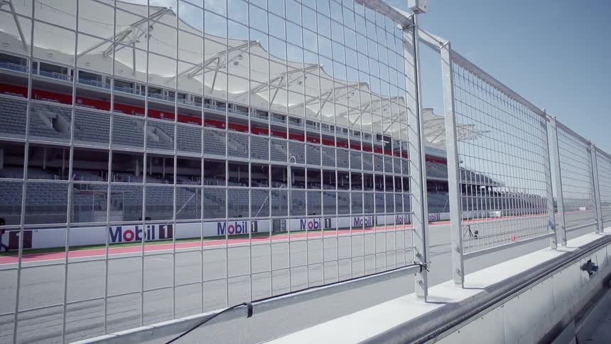 A view of a racetrack and stands
