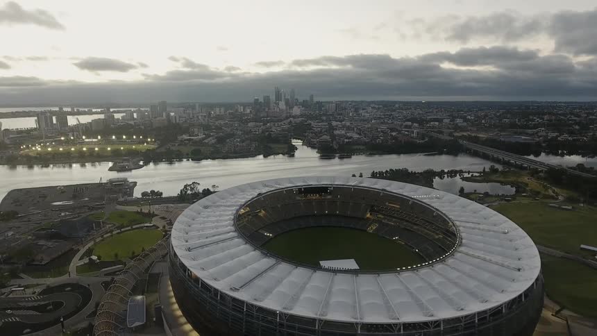 Stadium near the water outside of city