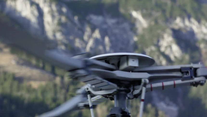 Helicopter blades are spinning