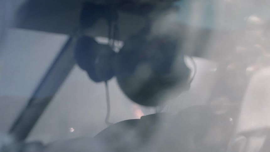 Frost covers windows to a small aircraft cockpit