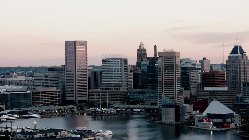 A city at sun rise