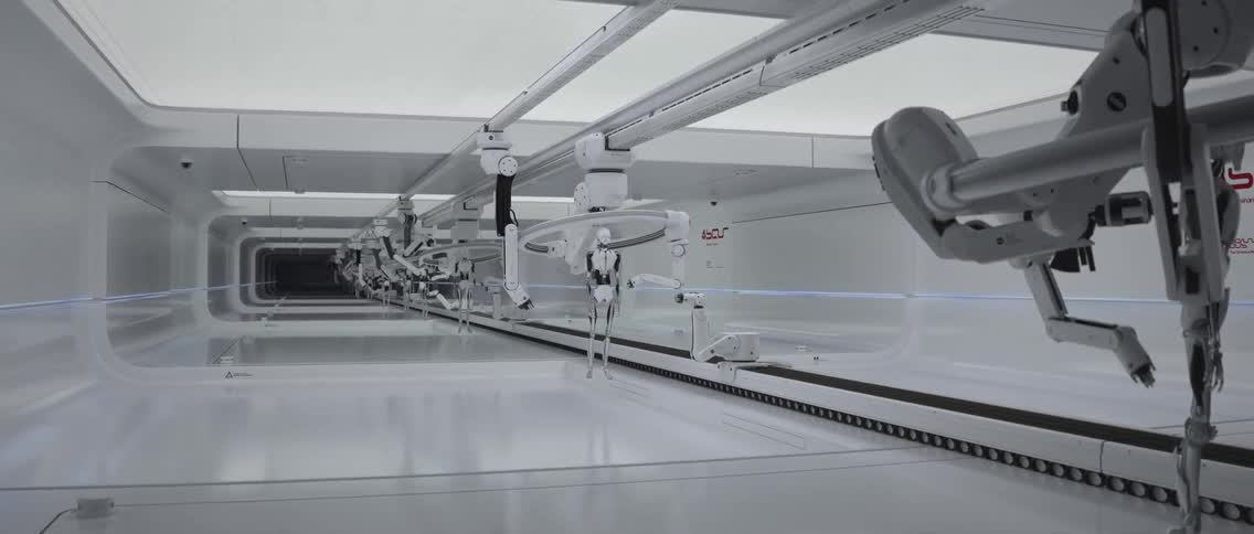 A machine assembly line is working