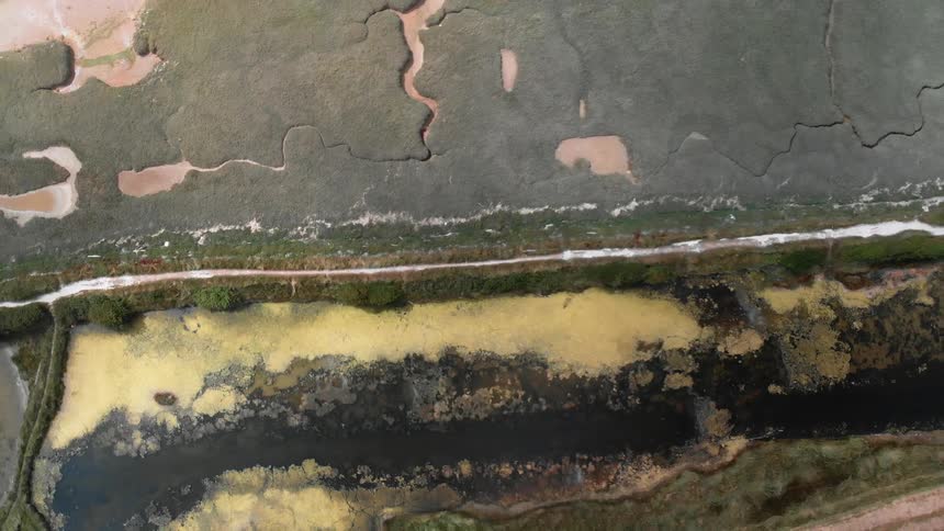 Dry landscape with water running through it